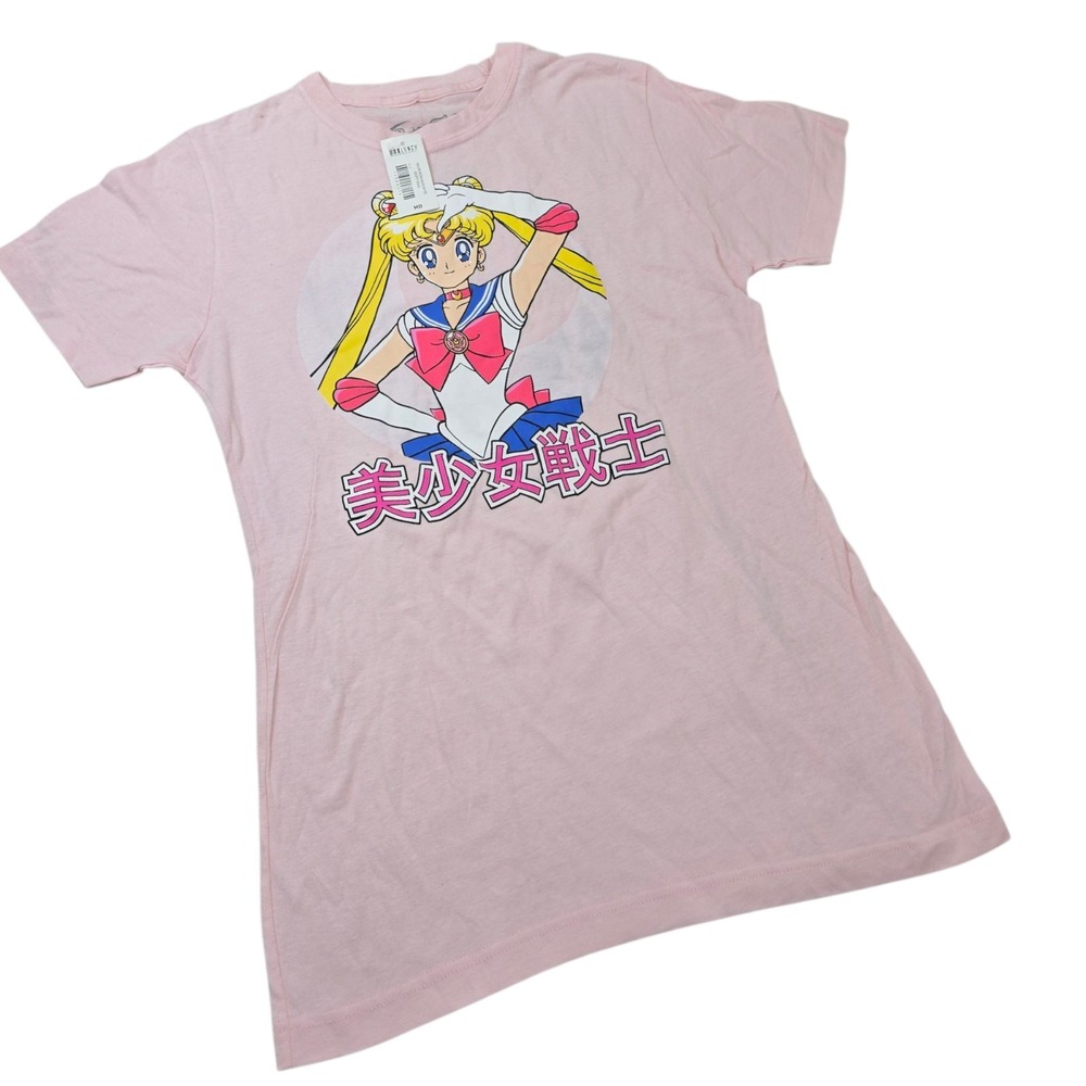 Sailor Moon Official T-Shirt Anime Japanese Letters Pink‎ Size Medium NEW